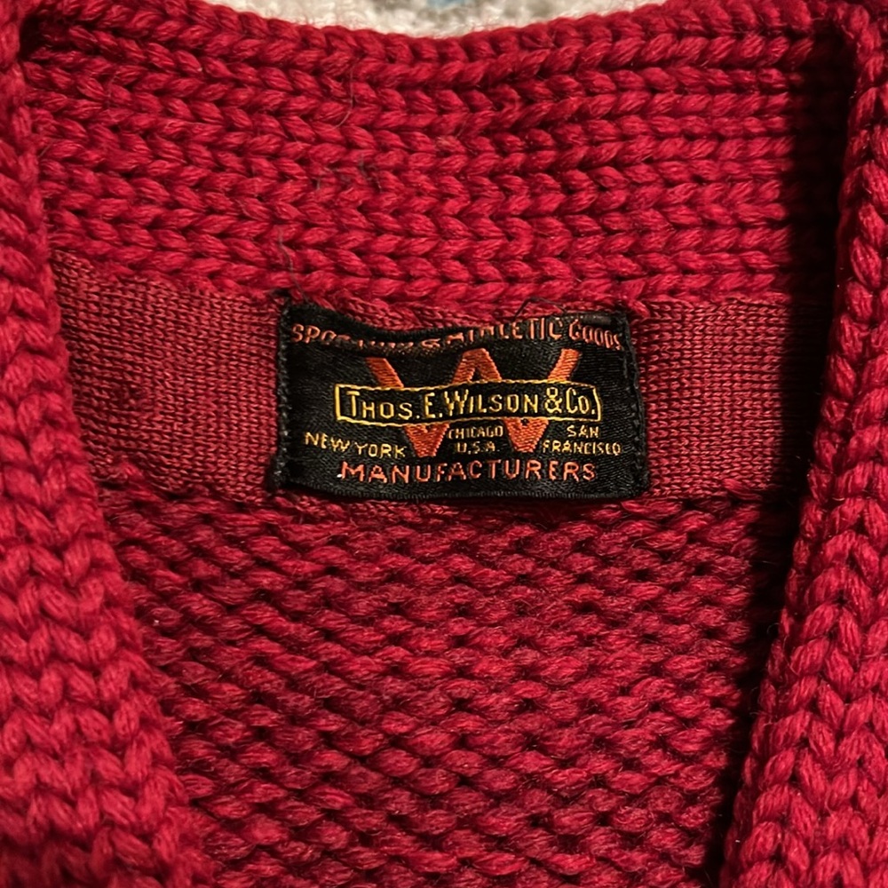 Vintage Thos. E Wilson & Co. Red V-Neck Heavy Sweater - Picture 2 of 16